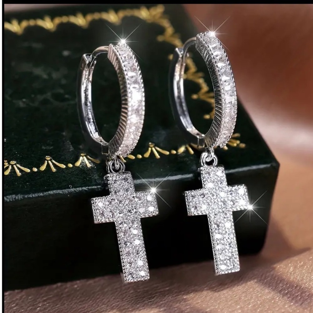 Unbranded Zirconia Cross Pendant Earrings Women OS Silver Fashion Dangle